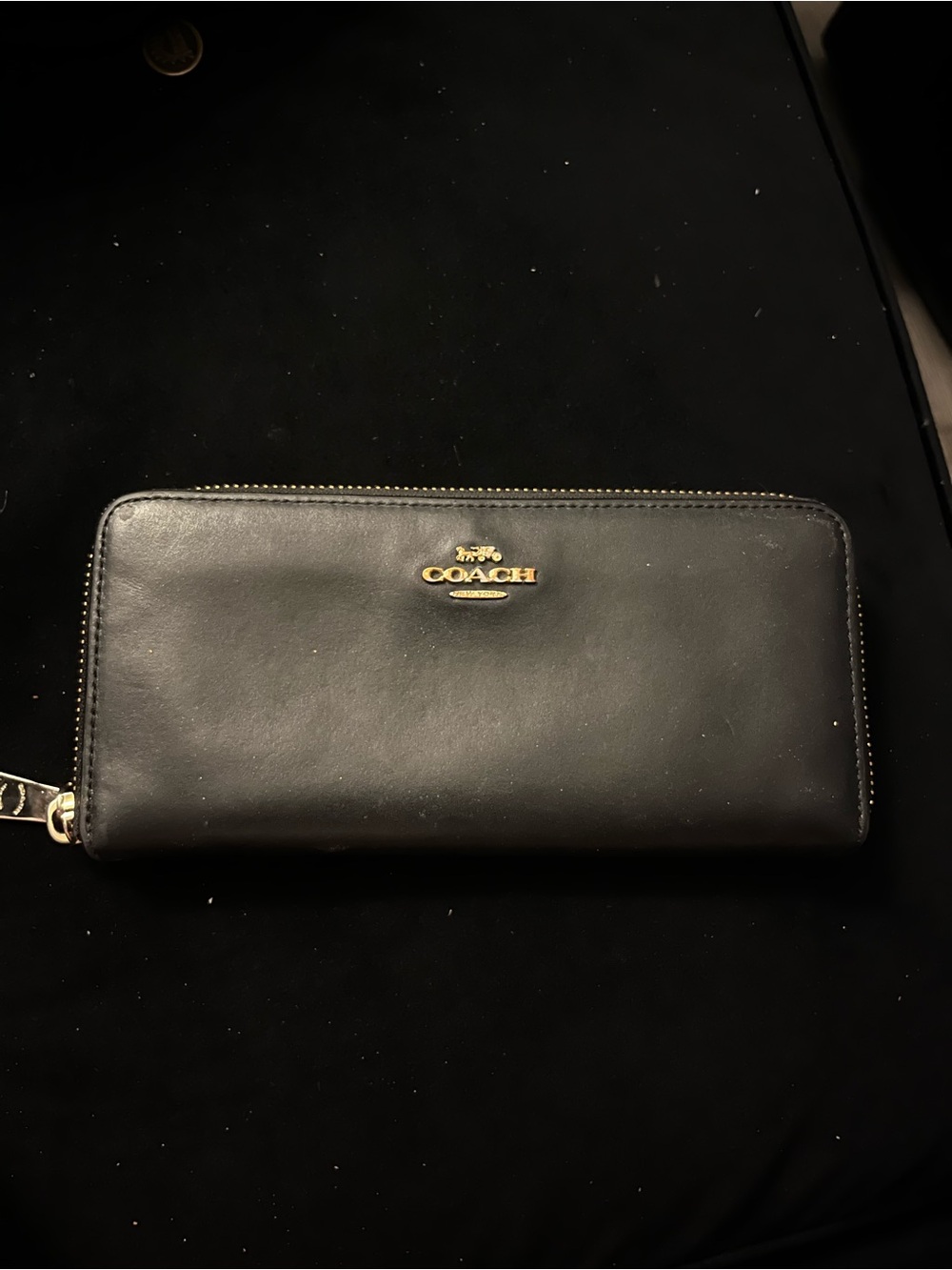 Coach Black Leather Zip Wallet with Gold Logo
